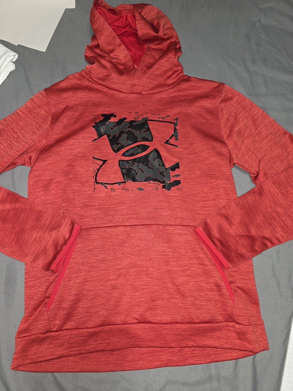 Under Armour Red Marled Hooded Performance Pullover with Black Logo